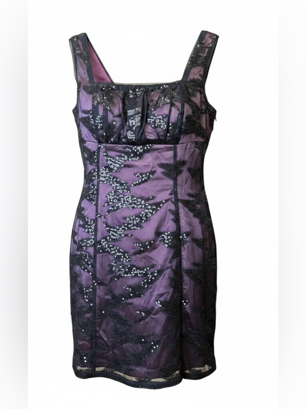 Vintage‎ Y2K Aggie Beaded Purple & Black Mesh Overlay Mini Dress